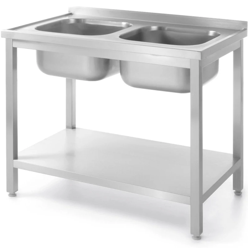Dubbele Spoelbak – RVS Spoelbak – Dubbele Wasbak – Keukenspoelbak – Werkspoelbak – Met Plank – Roestvrij Staal AISI 430 – Afmetingen 1000 x 600 x 850 mm