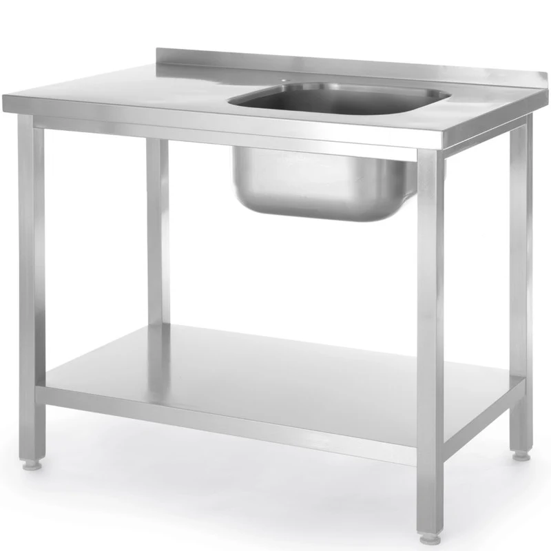 Werktafel Met Spoelbak – RVS Werkbank – Inox Tafel – Keukentafel Met Spoelbak – Spoeltafel Met Plank – Roestvrij Staal – Spoelbak Rechts – 1000x600x850 mm