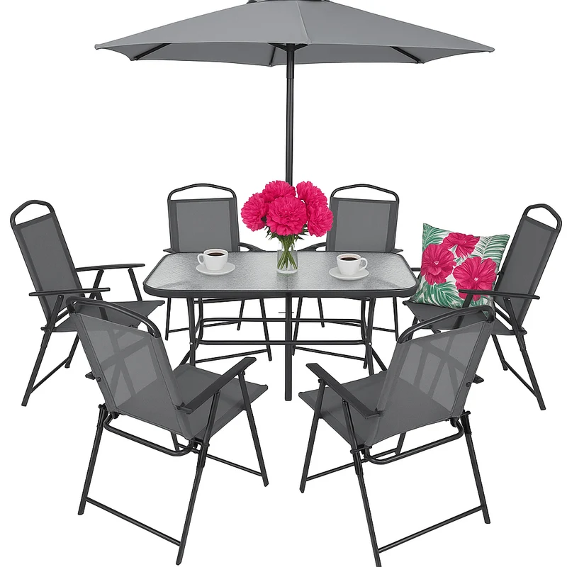 Tuinset – Tuinmeubelset – Balkonset – Bistroset – Loungeset – Glazen Tafel 130x80 cm – Inclusief Parasol 180 cm