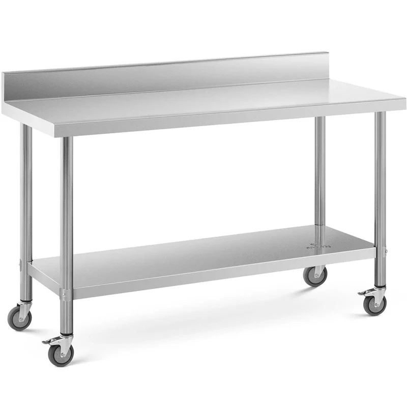 Serveerwagen – Keukentrolley – Keukenwagen – Roltafel – Opbergwagen – RVS Werktafel – 60x150 cm – 4 Wielen Met Rem