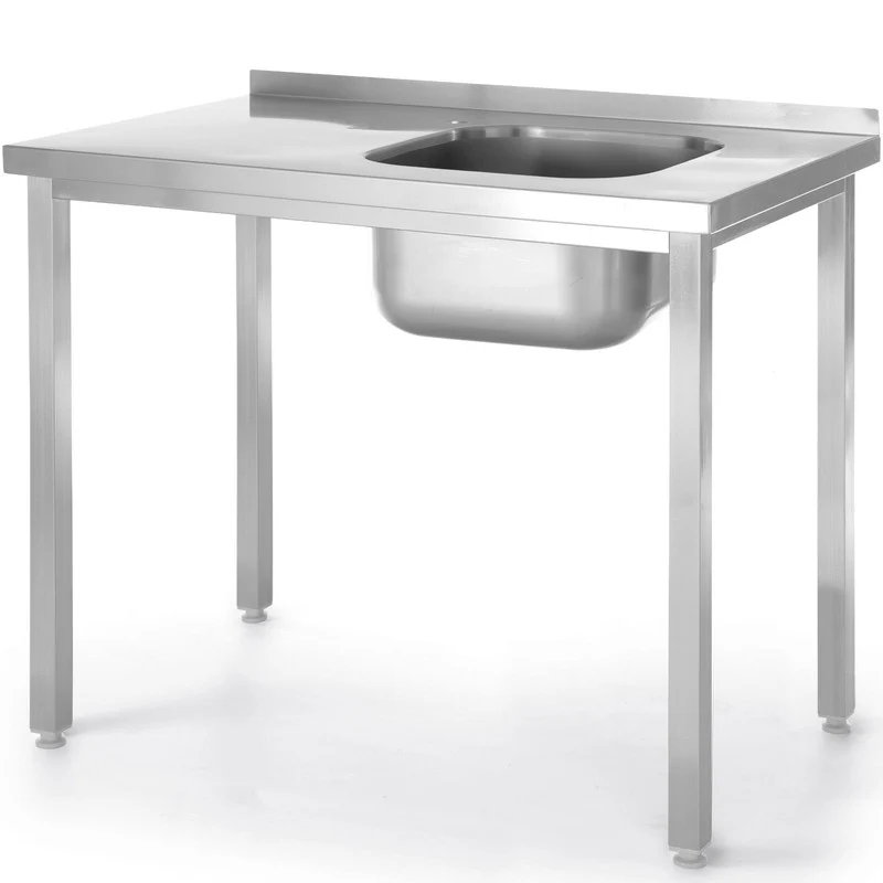 RVS Werktafel – Werkbank – Spoeltafel – Werkblad – Spoelbak Rechts – Roestvrij Staal AISI 430 – 100x60x85 cm – Verstelbare Pootjes – Hoge Belastbaarheid 70 kg/m²
