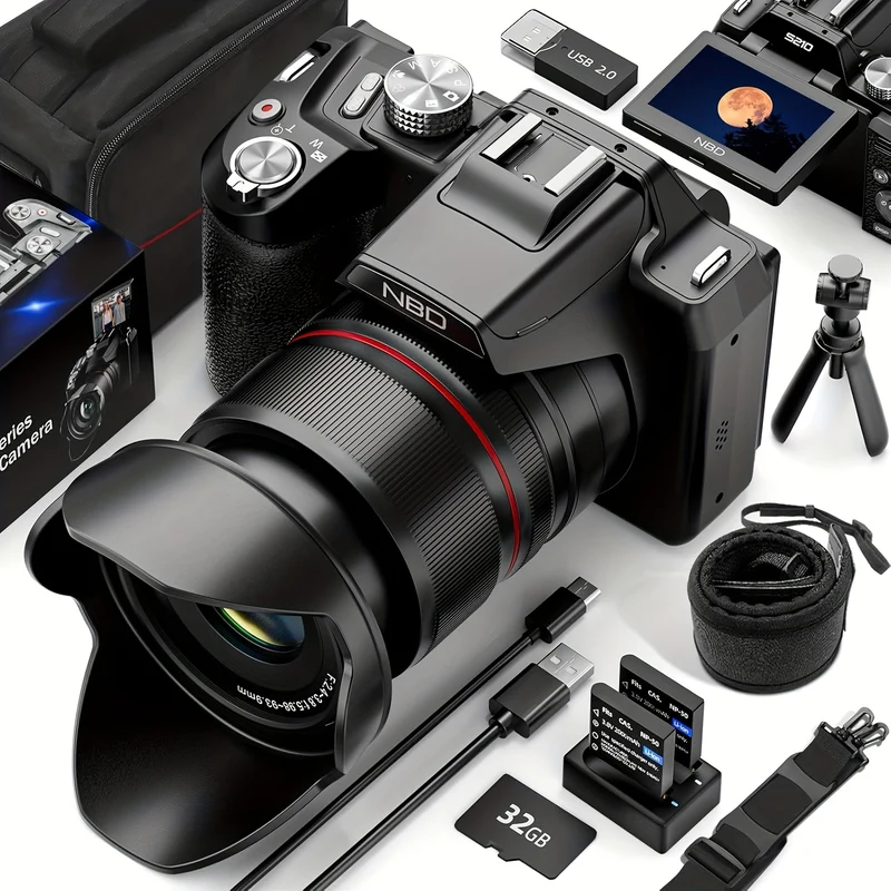 Digitale Camera – Fotocamera – Vlogcamera – Telelens Camera – Digitale Fotocamera – 64MP Resolutie – 16x Optische Zoom – WiFi & App Bediening – 180° Kantelbaar Scherm – Zwart