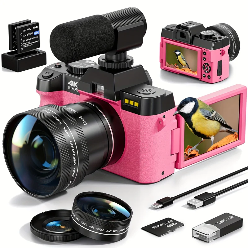 Digitale Camera – Vlogcamera – Fotocamera – Compactcamera – Wifi Camera – 48MP Sensor – 4K Videoopname – Roze Variant