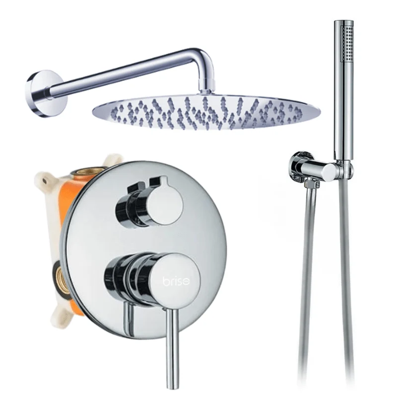 Douchekraan – Douchemengkraan – Douchethermostaat – Doucheset – Wandkraan – Regendouche 24 cm – Messing & RVS – Ultra dun design