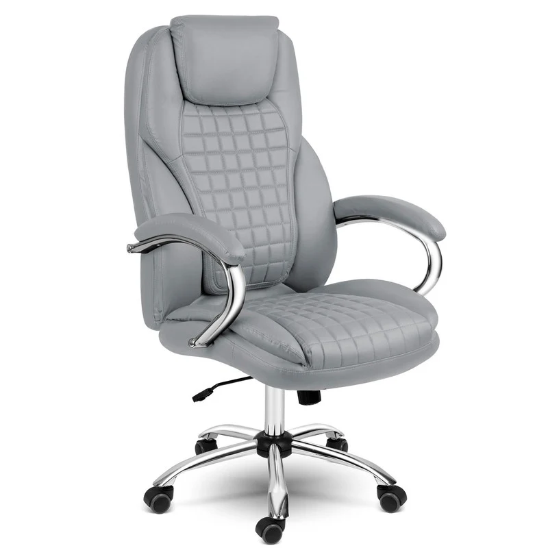 Bureaustoel – Office Chair – Kantoorstoel – Gamingstoel – Draaistoel – Verstelbare Zithoogte – SoftSwing Schommelfunctie – Lichtgrijs Eco-Leer