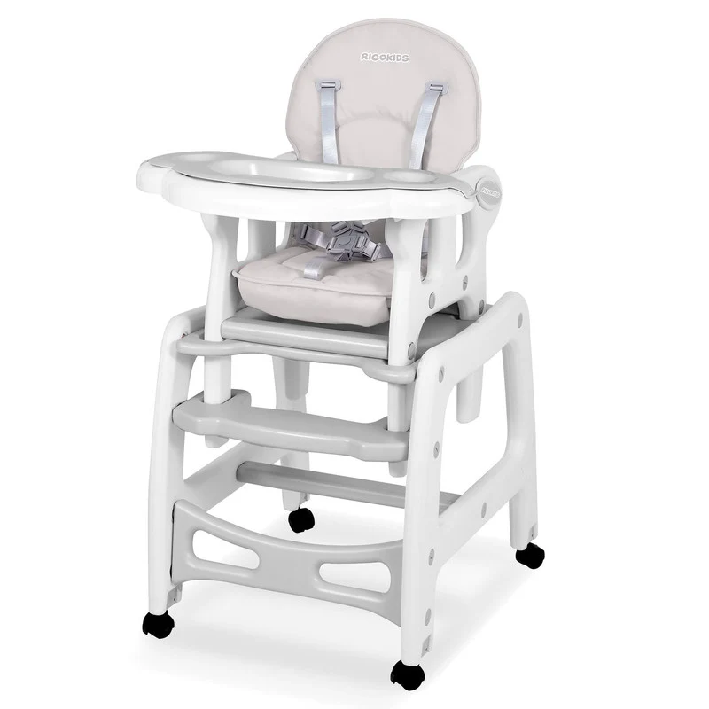 Voedingsstoel – Kinderstoel – Eetstoel – Speeltafel – Schommelstoel – 5-in-1 Multifunctioneel – Verstelbare Rugleuning & 5-Puntsgordel – Mobiel met Remmen - Grijs