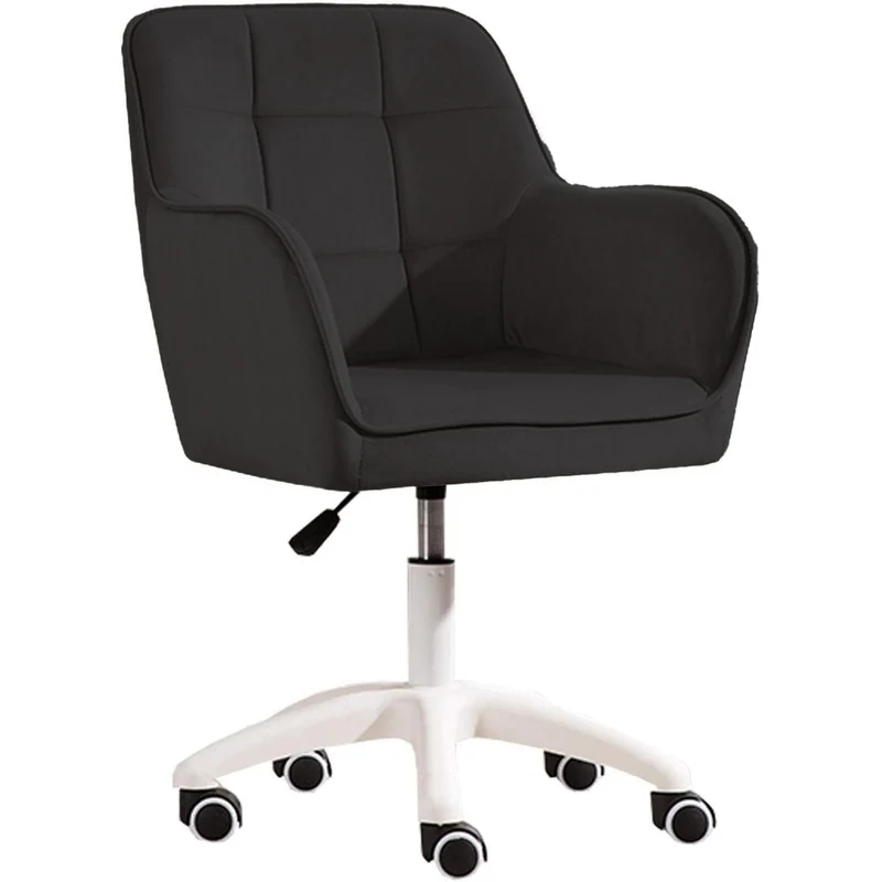 Bureaustoel – Kantoorstoel – Werkstoel – Deskchair – Armstoel – Zwart – Fluwelen Bekleding – 360° Draaibaar – Verstelbare Zithoogte 35-45 cm