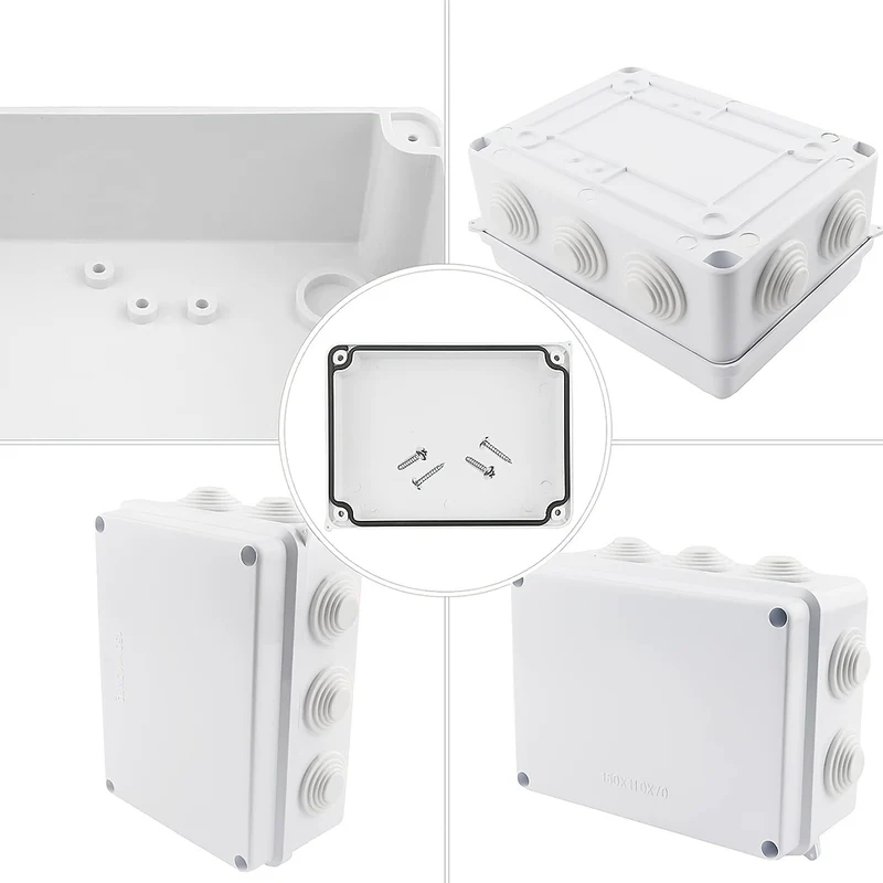 Set van 6 ABS Waterdichte Verdeeldozen – Stofdicht Elektrisch Behuizingsdoosje voor Beveiligingscamera’s en Kabelbescherming – Wit, Diverse Maten (85×85 / 100×100 / 150×110 / 150×150 mm)