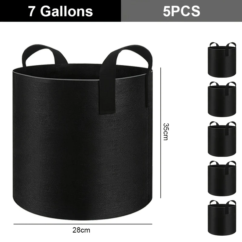Set van 5 Plantenzakken met Handvatten – Grow Bags en Plantencontainers – Capaciteit 11–37L