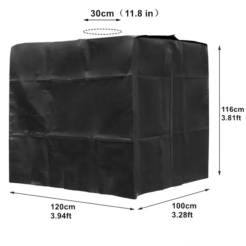 1 Stuk Buitenhoes voor IBC Tank of Vat – Zwart/Groen – Geschikt voor 1000/600L – Met Rits, Sluiting en Elastisch Koord – Afmetingen: 120×100×116 / 120×80×100 cm