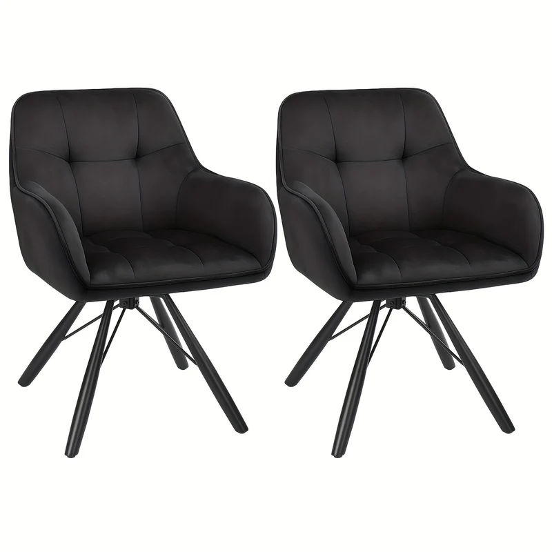 Draaibare Eetkamerstoel – Fluwelen Zitting – 360° Swivel – Grijs/Zwart