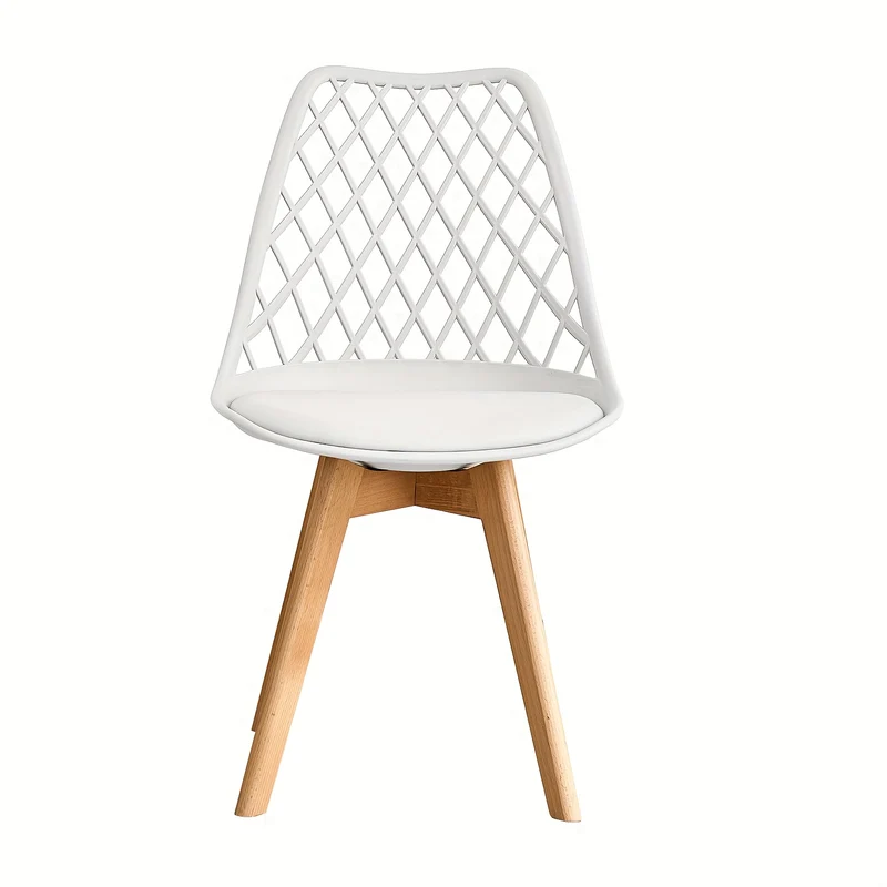 Eetkamerstoelen – Stoelen – Keukenstoelen – Bureaustoelen – Witte Design Stoelen – Beukenhouten Poten – Ademend Mesh Rugleuning