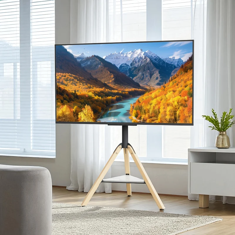Zware Hoek-TV-Standaard – Voor 101–190 cm Schermen – Tripod Vloermontage met Hoogteverstelling, Draaibare Basis en Sintersteenplank