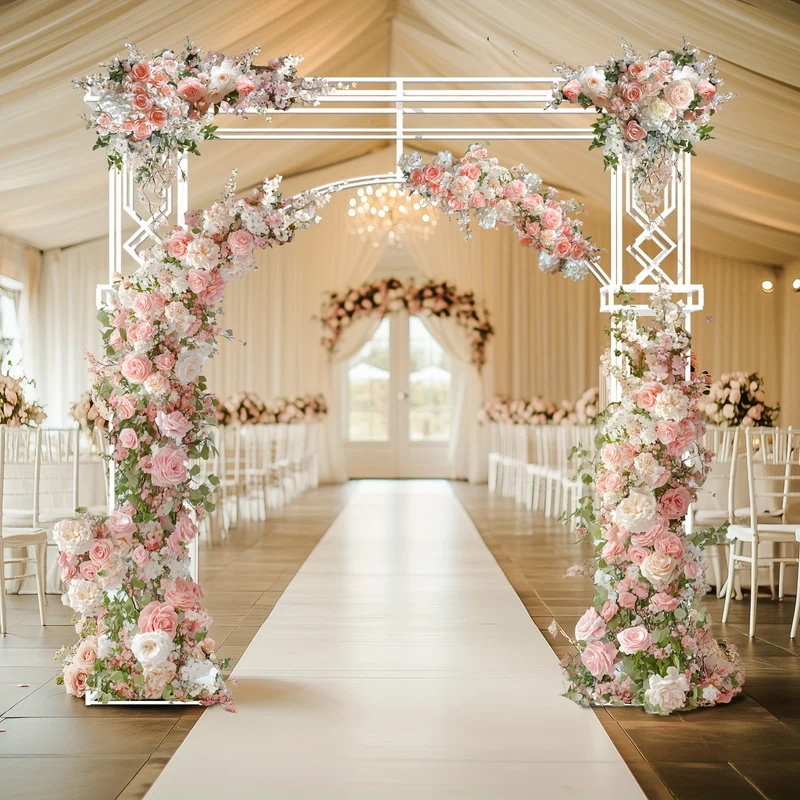 Moderne Witte Bruiloftsboog – Metalen Outdoor Arch Stand – Decoratieve Ceremonie- en Feestachtergrond voor Tuin, Verloving of Buitenevenementen