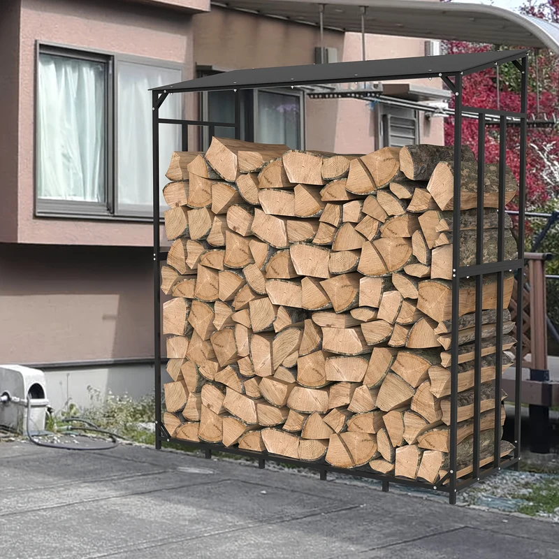 Versterkte Houten Stapelrek – Buiten, Zware Staalconstructie – Robuuste Houtopslag voor Open Haard of Tuin
