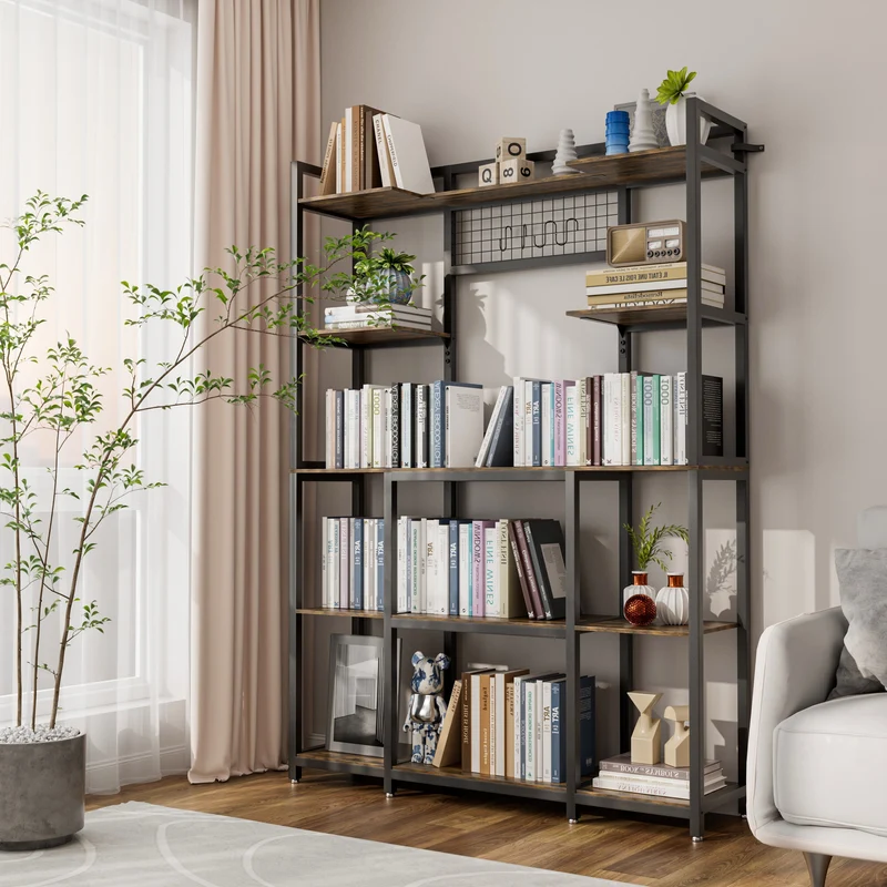 5-Lagen Industrieel Boekenkast – Hoge Opbergkast met Metalen Frame – Moderne Boekenkast voor Slaapkamer, Woonkamer en Thuiswerkplek
