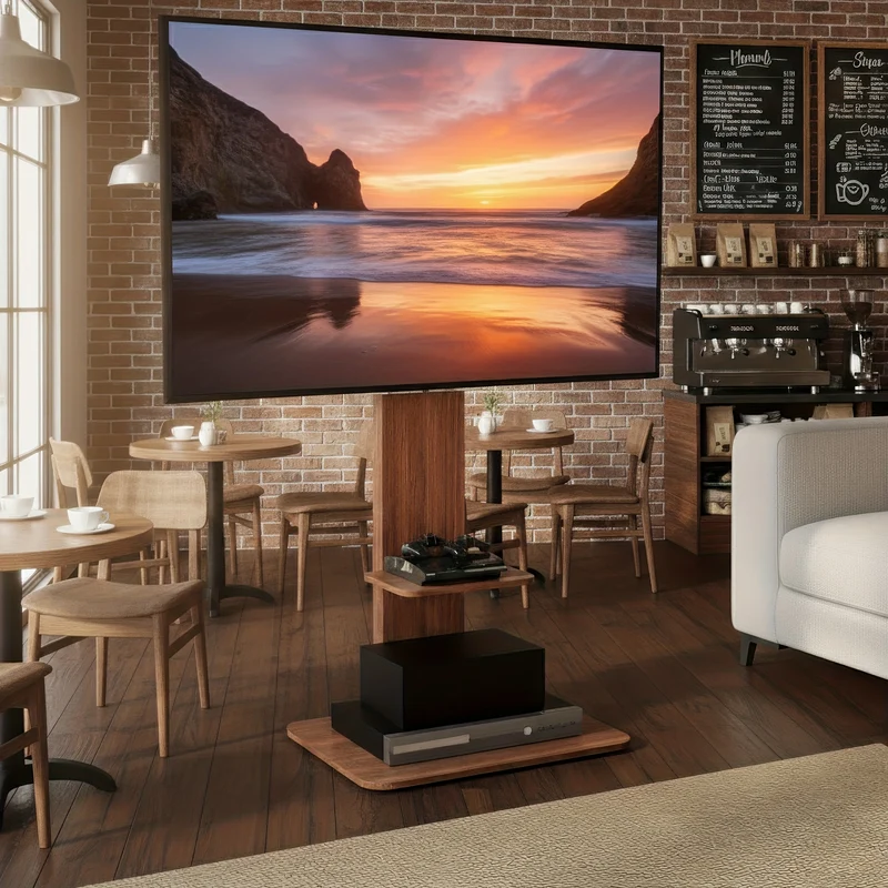 Zware TV-Standaard – Voor 32–65 Inch Schermen tot 39,9 kg – Verstelbare Vloermontage (130–152 cm), Houten & Metalen Frame met Opslagplank