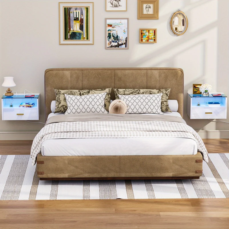 Set van 2 Wandmontage Nachtkastjes – Met Lade, 42x30x24,5 cm – Wit