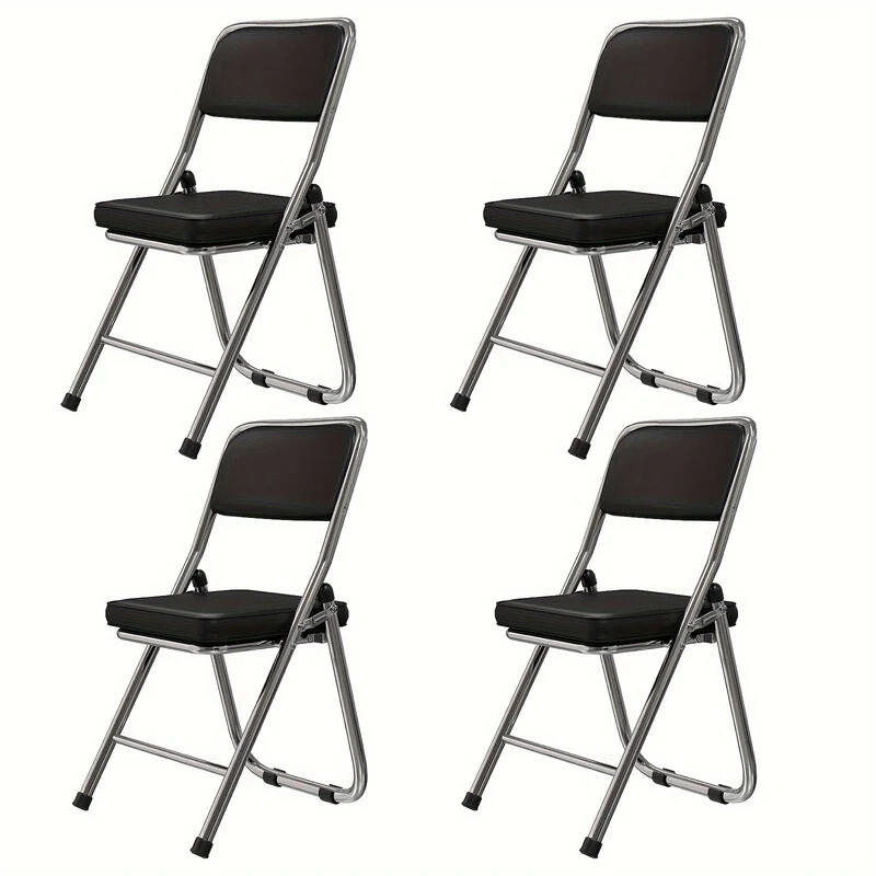 Set van 4 Comfortabele Opvouwbare Stoelen – Leren Bezoekersstoelen en Eetkamerstoelen – Padded Keukenstoelen voor Binnen, Buiten en Vergaderruimtes, Zwart