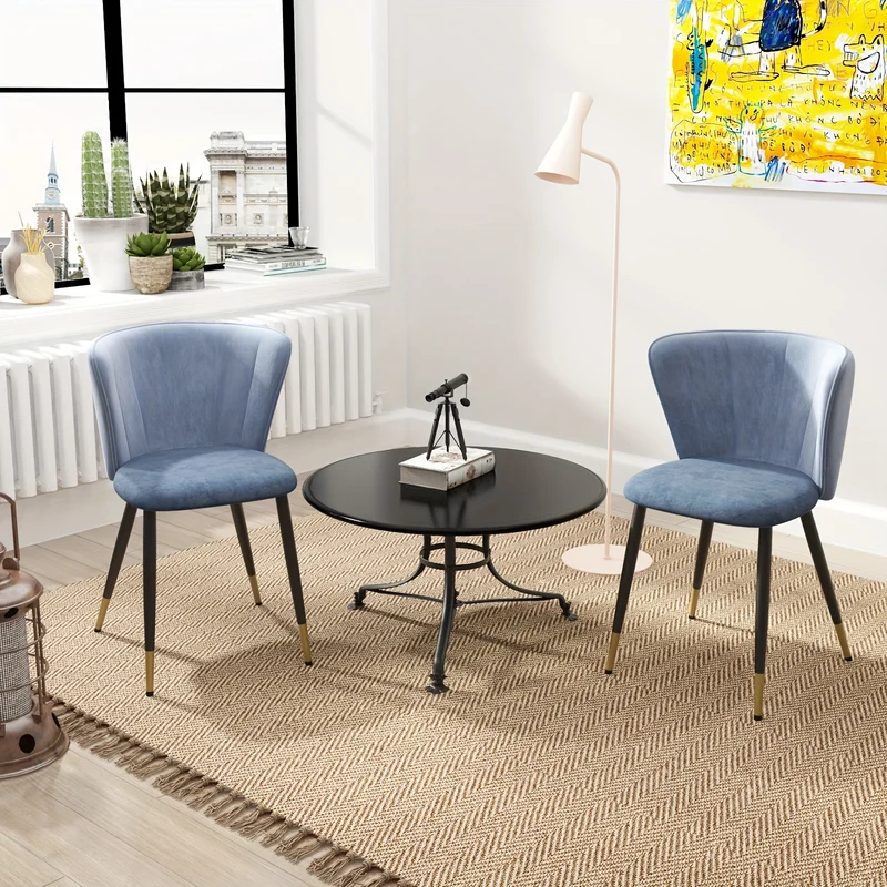 2pcs Royal Velvet Dining Chairs with Ergonomic Back Support & Plush Padded Seats - Modern Kitchen/Restaurant/Home Chairs with Sturdy Metal Frame, Easy Assembly, Deep Upholstery, Durable Fabric & Hard Floor Compatible - Idea
