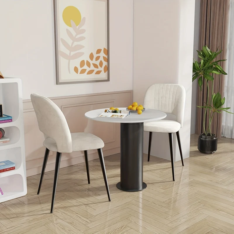 Set van 2 Velvet Eetkamerstoelen – Gestoffeerde Stoelen met Rugleuning en Metalen Poten – Beige, Modern en Minimalistisch voor Keuken, Woonkamer of Eetkamer