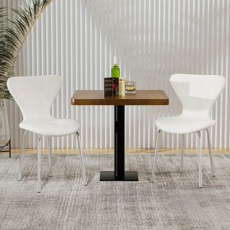 Set van 2 Velvet Eetkamerstoelen – Gestoffeerde Lounge- en Receptiestoelen met Ergonomische Rugleuning en Metalen Poten – Witte Keuken- en Woonkamerstoelen