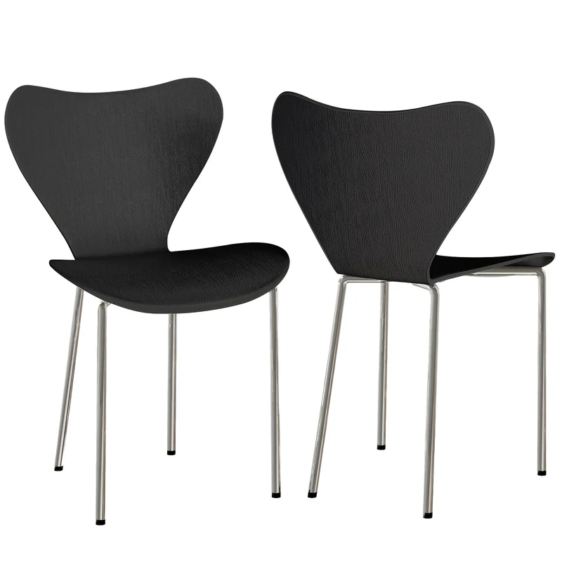 Set van 2 Eetkamerstoelen met Rugleuning – Zwart Polypropyleen met Verchroomde Poten – Stijlvolle Stoelen voor Keuken, Woonkamer of Eetkamer