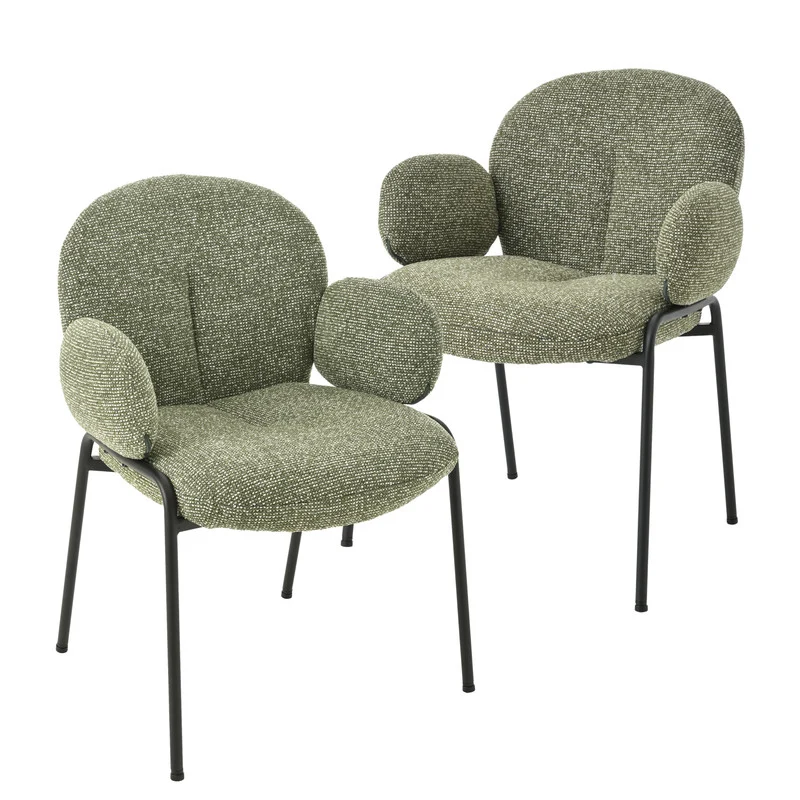 Set van 2 Chic Scandinavische Accentstoelen – Gebogen Design met Verstelbare Poten – Groen, Stijlvol en Comfortabel