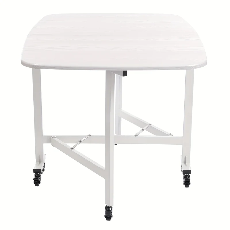 Opvouwbare Eettafel – Inklapbare Tafel – Uitklapbare Tafel – Compacte Tafel – Flexibele Tafel – Wit – 120x80x75 cm – 6 Wieltjes Met Remmen