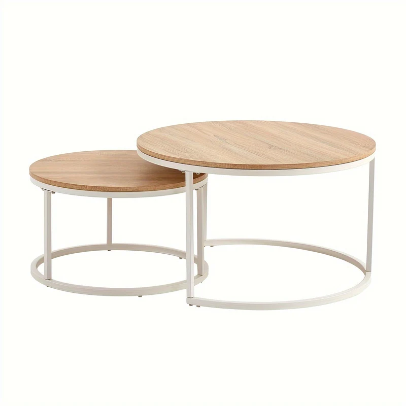 Salontafel Set – Bijzettafels – Nesting Tafels – Koffietafels – Ronde Tafels – Beukenhout MDF – Ruimtebesparend Design – Set Van 2