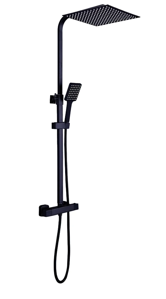 Doucheset – Douchesysteem – Douchekop – Regendouche – Handdouche – Zwart Thermostaatkraan – Verstelbare Hoogte 80-120 cm – RVS & Messing – Veiligheidslimiet 38°C
