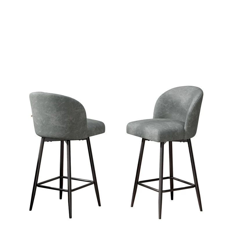 Barstoel Set – Barkrukken – Keukenstoelen – Counterstoelen – Barkrukken zonder Armleuningen – Lichtgrijs Kunstleer – Memory Foam Zitting – 360° Draaibaar – Metalen Frame – Ergonomische Hoge Rugleuning – Geschikt voor Harde Vloeren