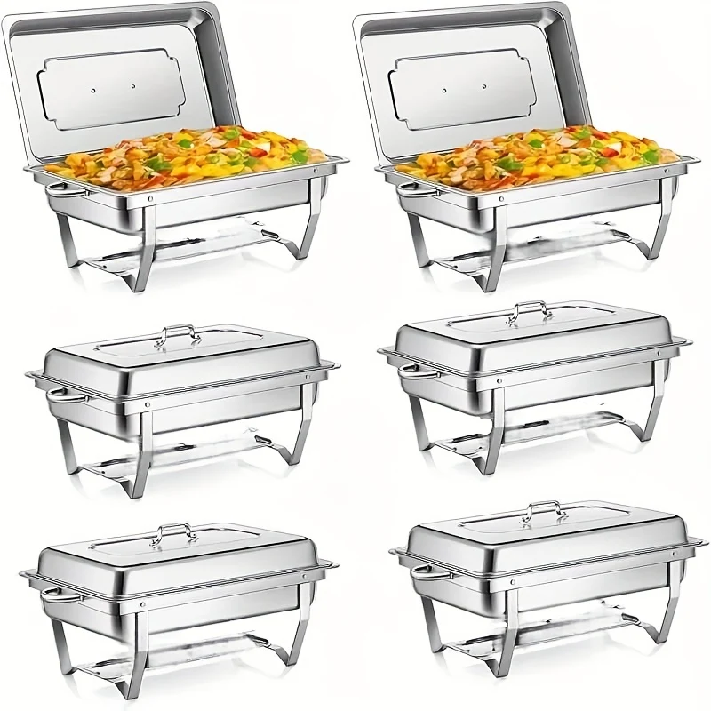 Chafing Dish Buffet Set – Warmhoudbak – Buffetset – Catering Warmhouder – Rectangular Server – 6 Packs – Roestvrijstaal – 9 Liter per Bak