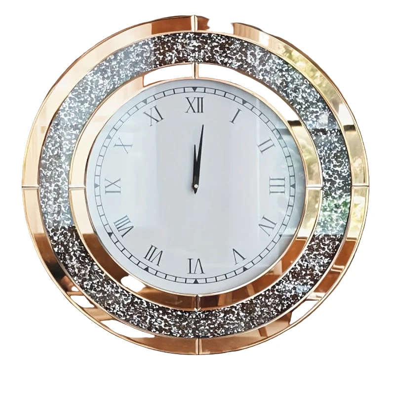 Wandklok – Spiegelklok – Muurklok – Klok Rond – Grote Wandklok – 60 cm – Stil Quartz Uurwerk – Kristallen Inleg