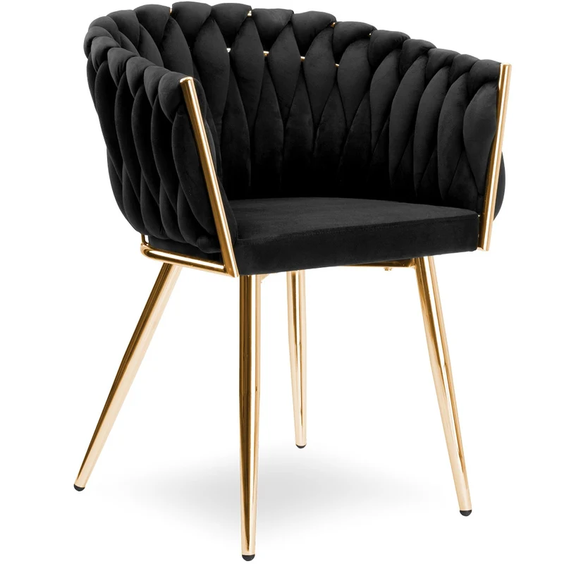 Fauteuil – Relaxstoel – Loungestoel – Zetel – Draaifauteuil – Zwarte Fluwelen Bekleding – Gouden Metalen Poot
