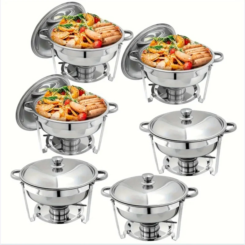 Chafing Dish – Buffetwarmer – Warmhoudschaal – Warmhoudplaat – Bain Marie – 6-delige RVS Set – 5 Qt Inhoud – Werkt Zonder Stroom