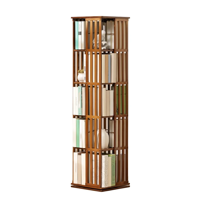 Draaibare Boekenplank – Boekenrek – Boekenhouder – Boekenkast – Opbergkast – 5 Lagen – 360° Draaibaar – Bamboe Materiaal