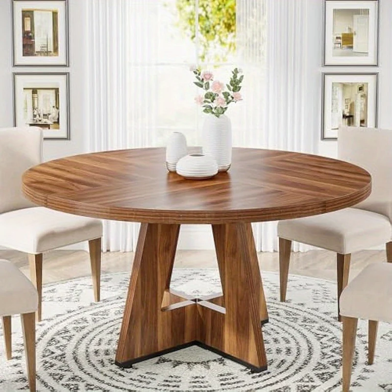 Ronde Eettafel – Eettafel Rond – Keukentafel – Tafel Landelijk – Eettafel MDF Donkerbruin – 119 cm Diameter – Krasbestendig & Stevig Metalen Poten