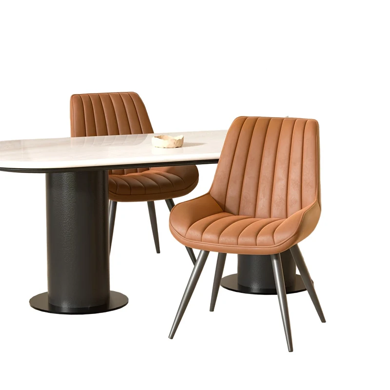 Eetkamerstoel – Stoel – Keukenstoel – Dining Chair – Zitstoel – 2-delige Set Bruin – Traagschuim Zitting – Metaal Houten Frame