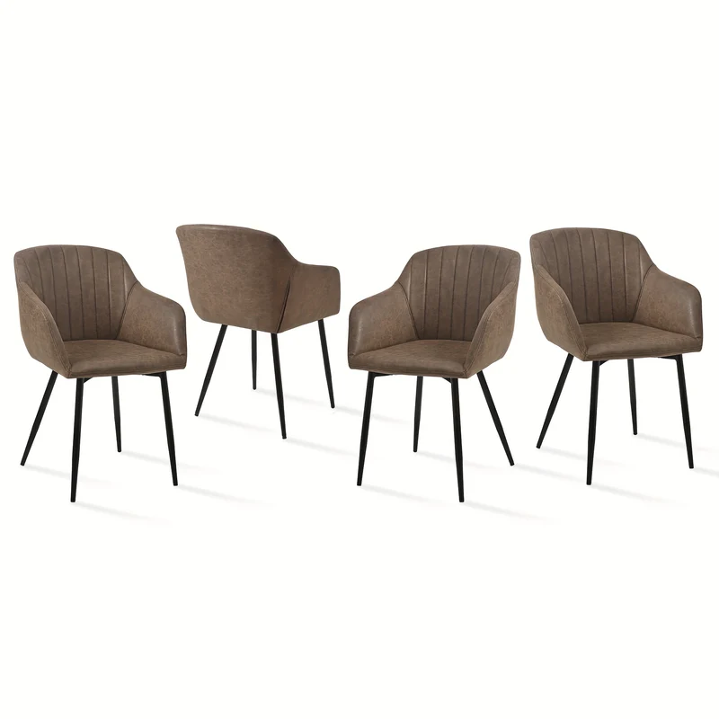 Eetkamerstoelen – Stoelen Met Armleuningen – Design Stoelen – Comfort Stoelen – Woonkamerstoelen – Mocha Bruin 4 Stuks – Hoogrug Ondersteuning – Metalen Frame