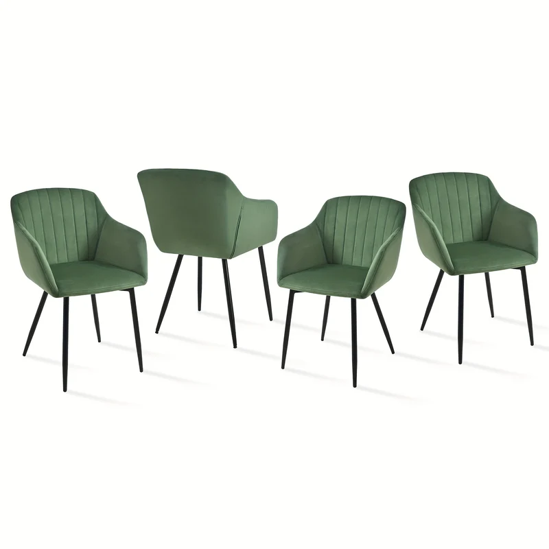 Donkere Groene Eetkamerstoelen – Stoelen Met Armleuningen – Vintage Stoelen – Comfortabele Stoelen – Zitting Met Geheugenschuim – Set Van 4 – Ergonomische Rugondersteuning – Metalen Frame Tot 150 Kg