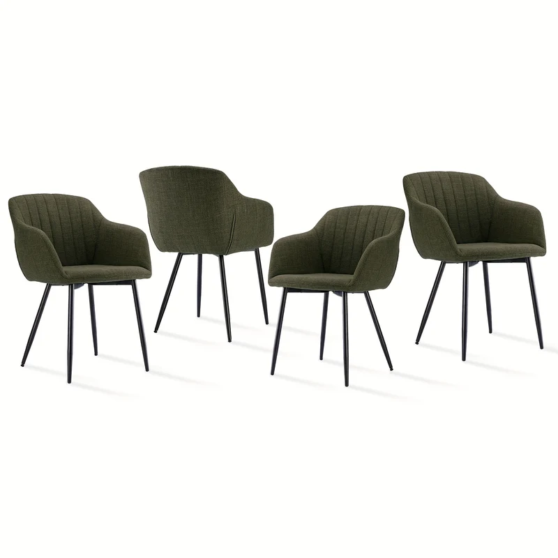 Eetkamerstoelen – Dining Stoelen – Armleun Stoelen – Comfort Stoelen – Vintage Stoelen – Groen – Met Lendensteun – Hoogwaardig Schuimkussen