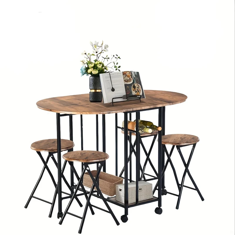 Vouwtafel – Klaptafel – Inklapbare Tafel – Eettafel – Plooitafel – 5-delige Houten Eettafelset – Inklapbaar Met Opbergruimte – Compact Voor Kleine Ruimtes