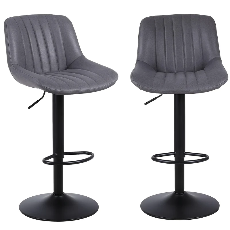 Barkrukken – Barstoelen – Keukenstoelen – Krukken – Barkruk Set – Donkergrijs – Verstelbare Hoogte – Draaibare Zitting Met Rugleuning