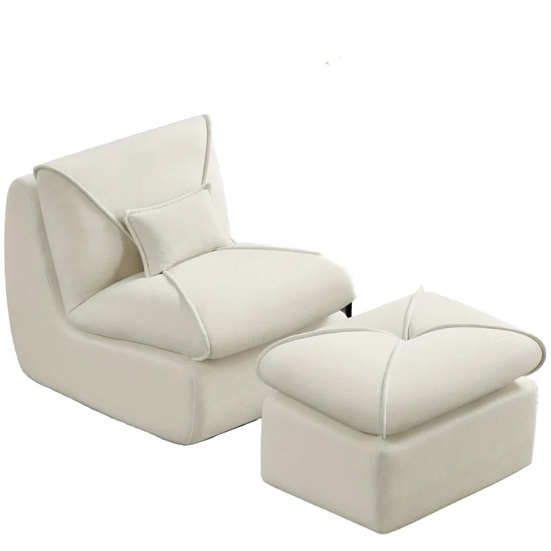 Relaxstoel – Fauteuil – Lounger – Zitzak – Lounge Stoel – Ergonomisch Ontwerp – Zachte Lichtbeige Chenille Bekleding