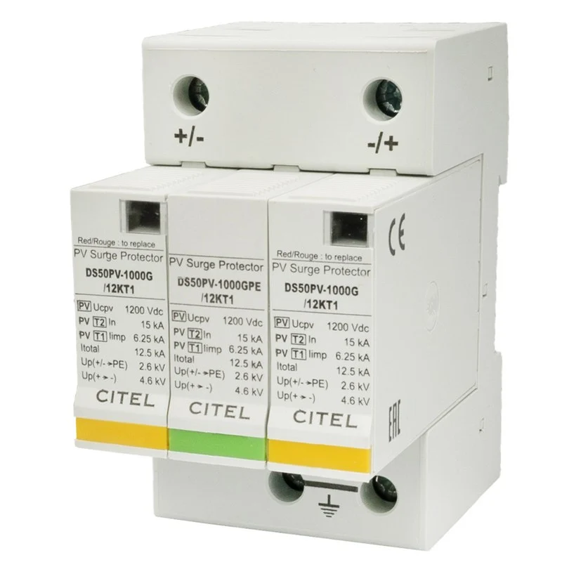 Overspanningsbeveiliging – Stroombeveiliging – Bliksembeveiliging – Spanningsbeveiliging – Elektronische Beveiliging – Type 1+2 (2p+G) – 12,5 kA Maximale Ontlaadstroom