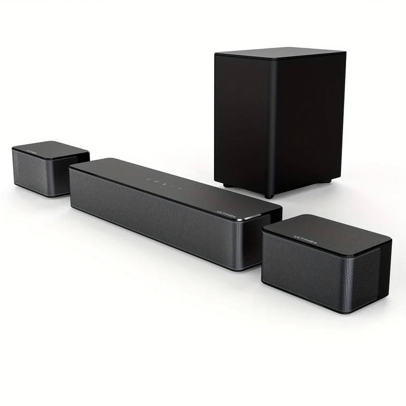 5.1 Surround Sound Systeem – Home Theater Speaker Set – Soundbar – Draadloze Subwoofer – Achterluidsprekers – BassMX Basversterking – SurroundX Technologie – 320W Krachtig Geluid – Zwart Modern Design