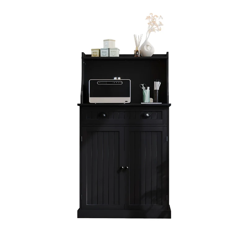 Opbergkast – Kast – Stellingkast – Opbergrek – Opbergmeubel – Dubbele Deuren – Verstelbare Planken – Zwart – Vintage Design – Hout & Vezelplaat – 3,2+ Kubieke Voet