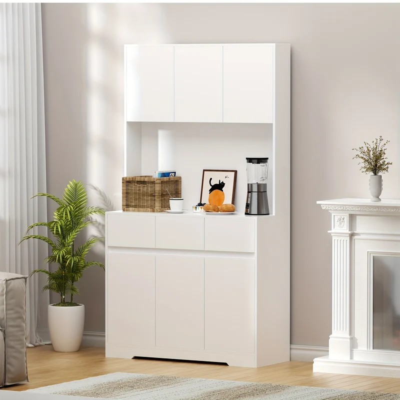 Keukenkast – Keukenopbergkast – Keukenkast Staand – Magnetronkast – Opbergkast – Grote Opbergcapaciteit 3,2+ m³ – Duurzaam MDF & Hardhout – 68,58 cm Hoog – 2 Planken & 2 Lades – Strak Wit Design