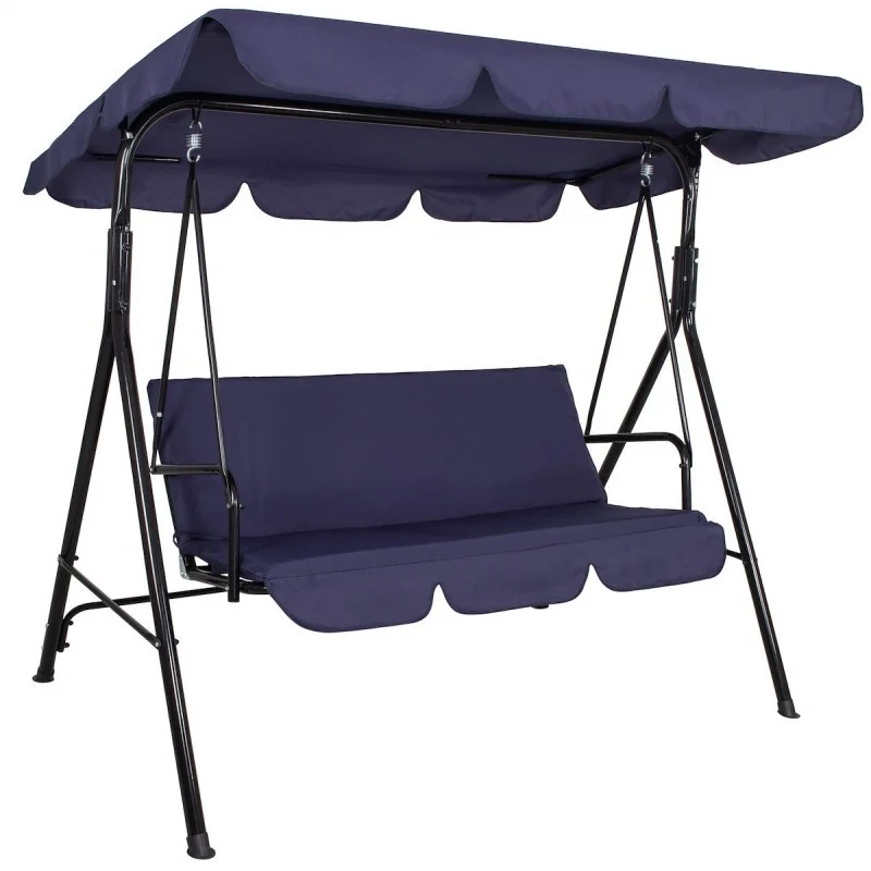 3-Persoons Schommel – Tuinschommel – Buitenschommel – Balkon Schommel – Relaxschommel – Verstelbaar Polyester Zonnescherm – Stevig Gepoedercoat Metalen Frame